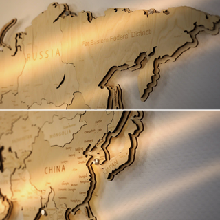 Drewniana mapa świata LED – Naturalna