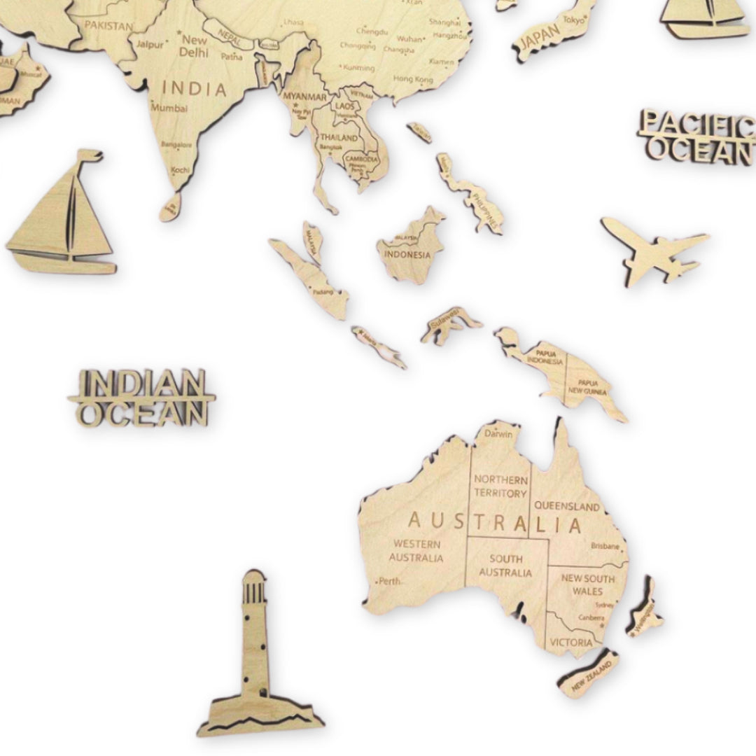 Ocean Labels & Accessories Set for Wooden Maps | Natural