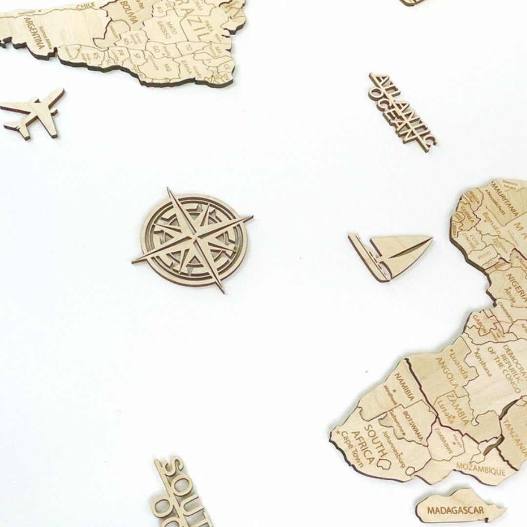 Ocean Labels & Accessories Set for Wooden Maps | Natural