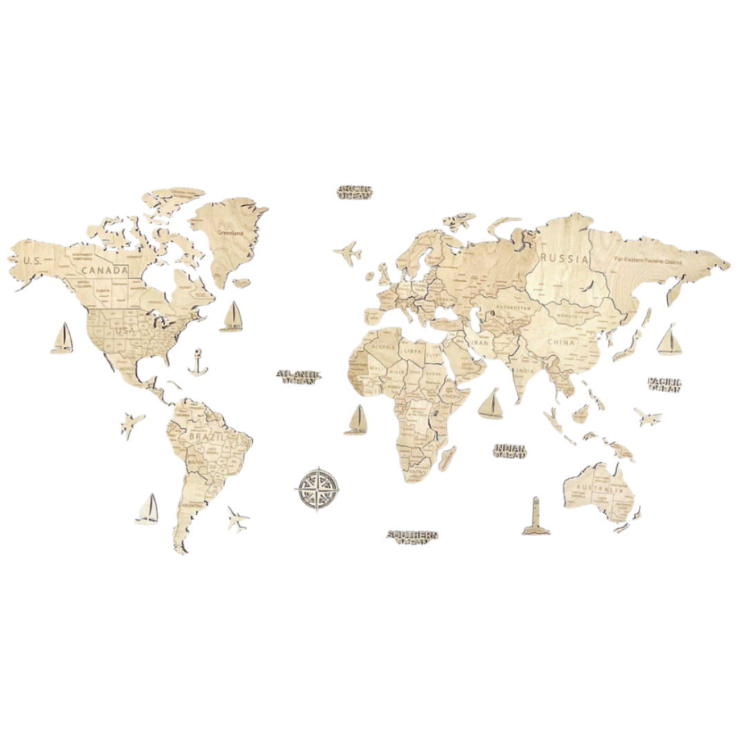 Ocean Labels & Accessories Set for Wooden Maps | Natural
