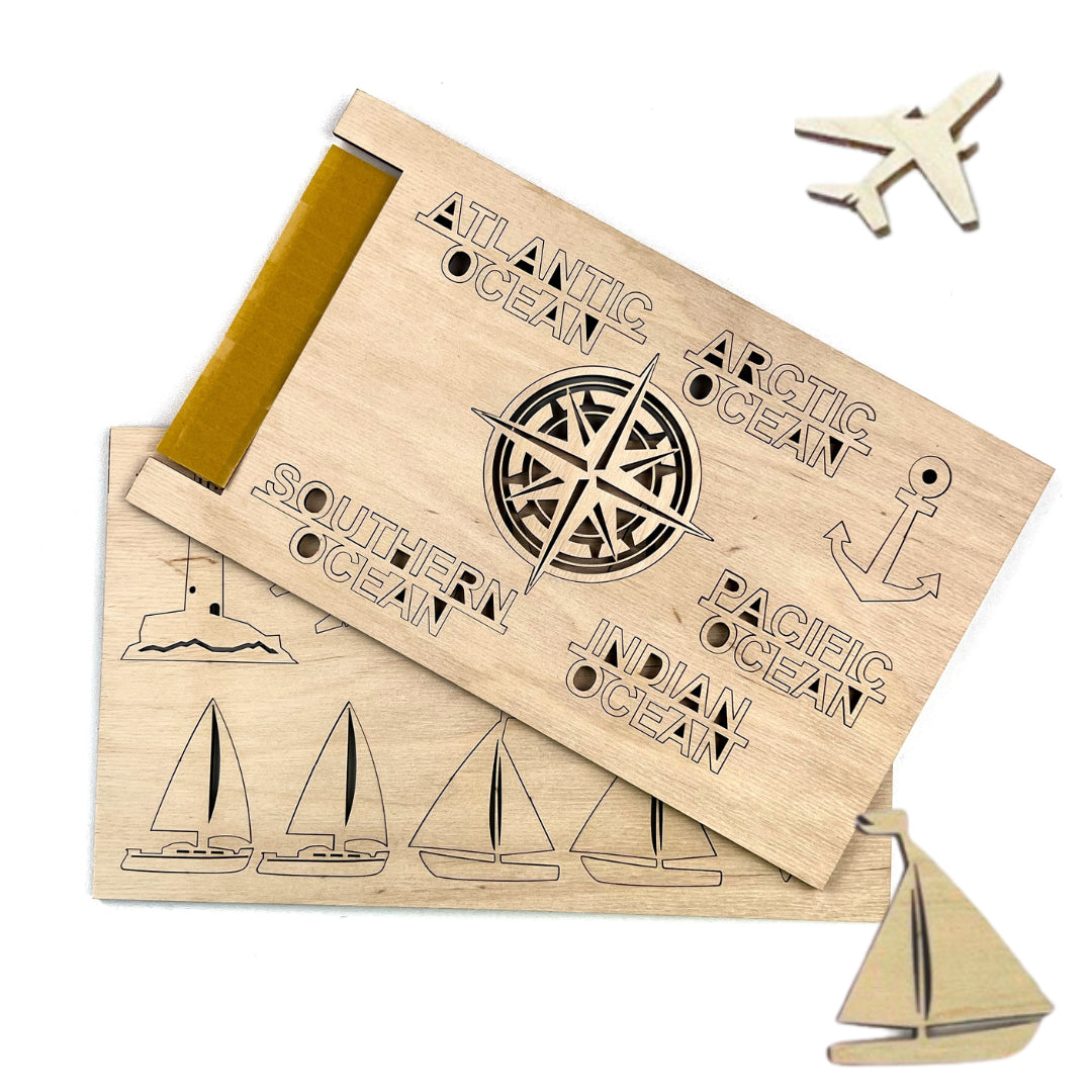 Ozean-Etiketten & Zubehör für Holzkarten — 18-teiliges Set | Natur