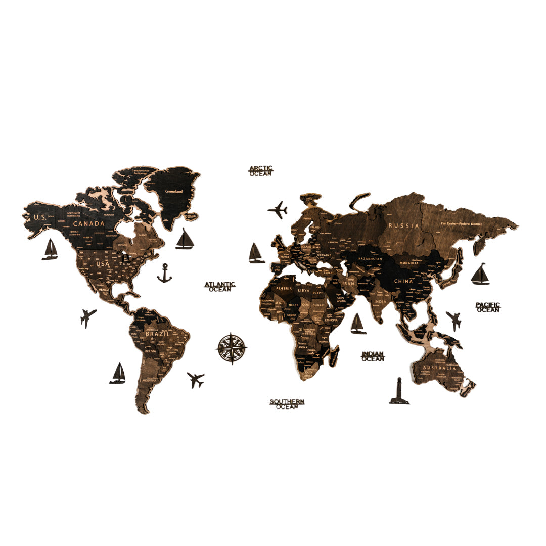 Ocean Labels & Accessories Set for Wooden Maps | Brown