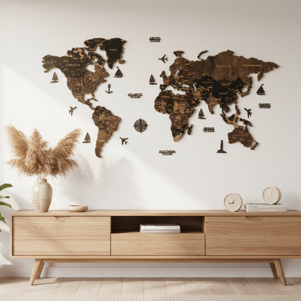 Ocean Labels & Accessories Set for Wooden Maps | Brown