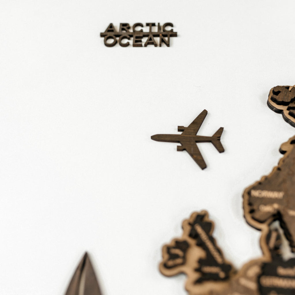 Ocean Labels & Accessories Set for Wooden Maps | Brown