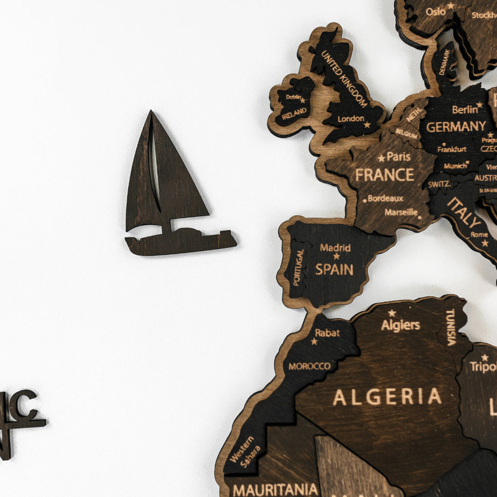 Ocean Labels & Accessories Set for Wooden Maps | Brown