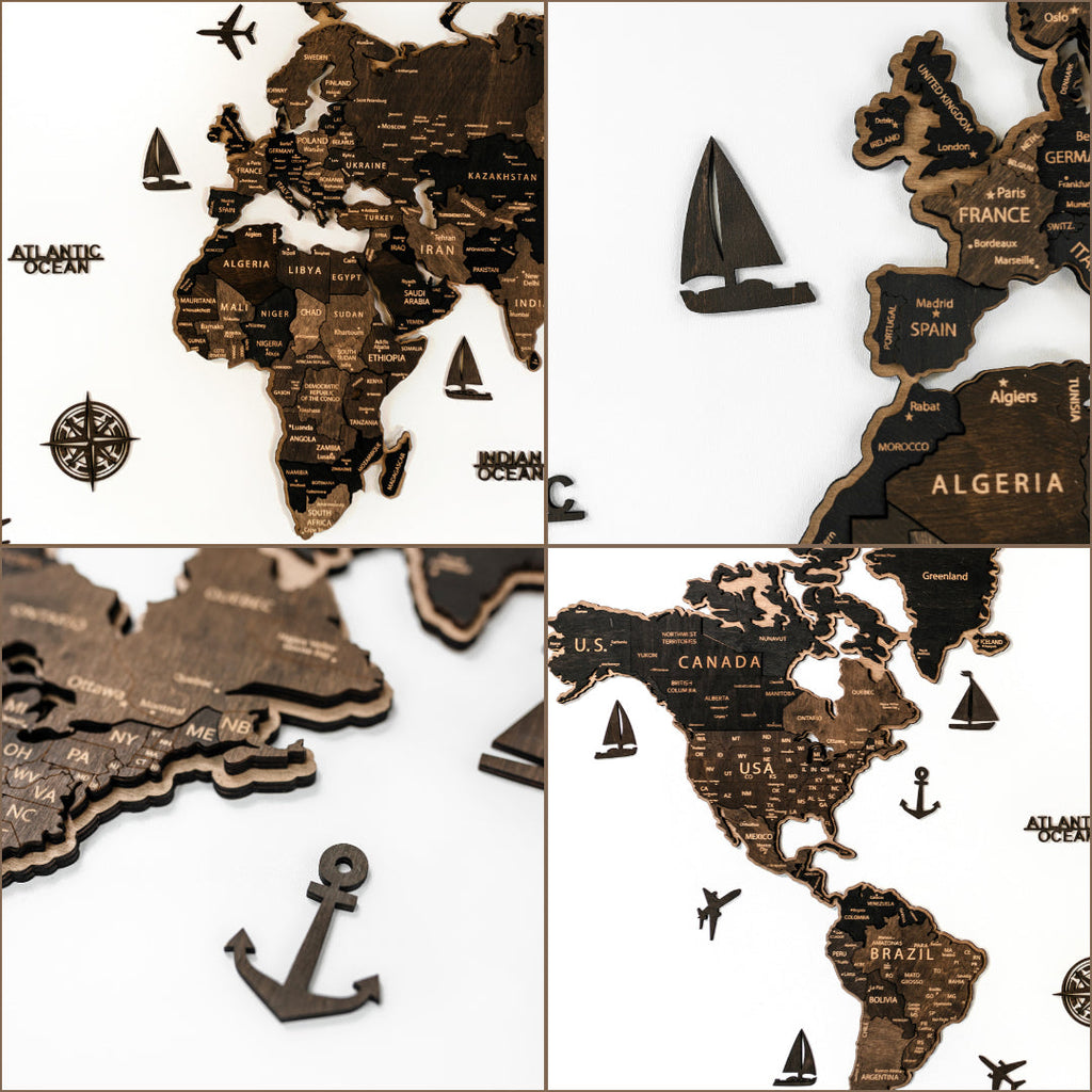 Ocean Labels & Accessories Set for Wooden Maps | Brown