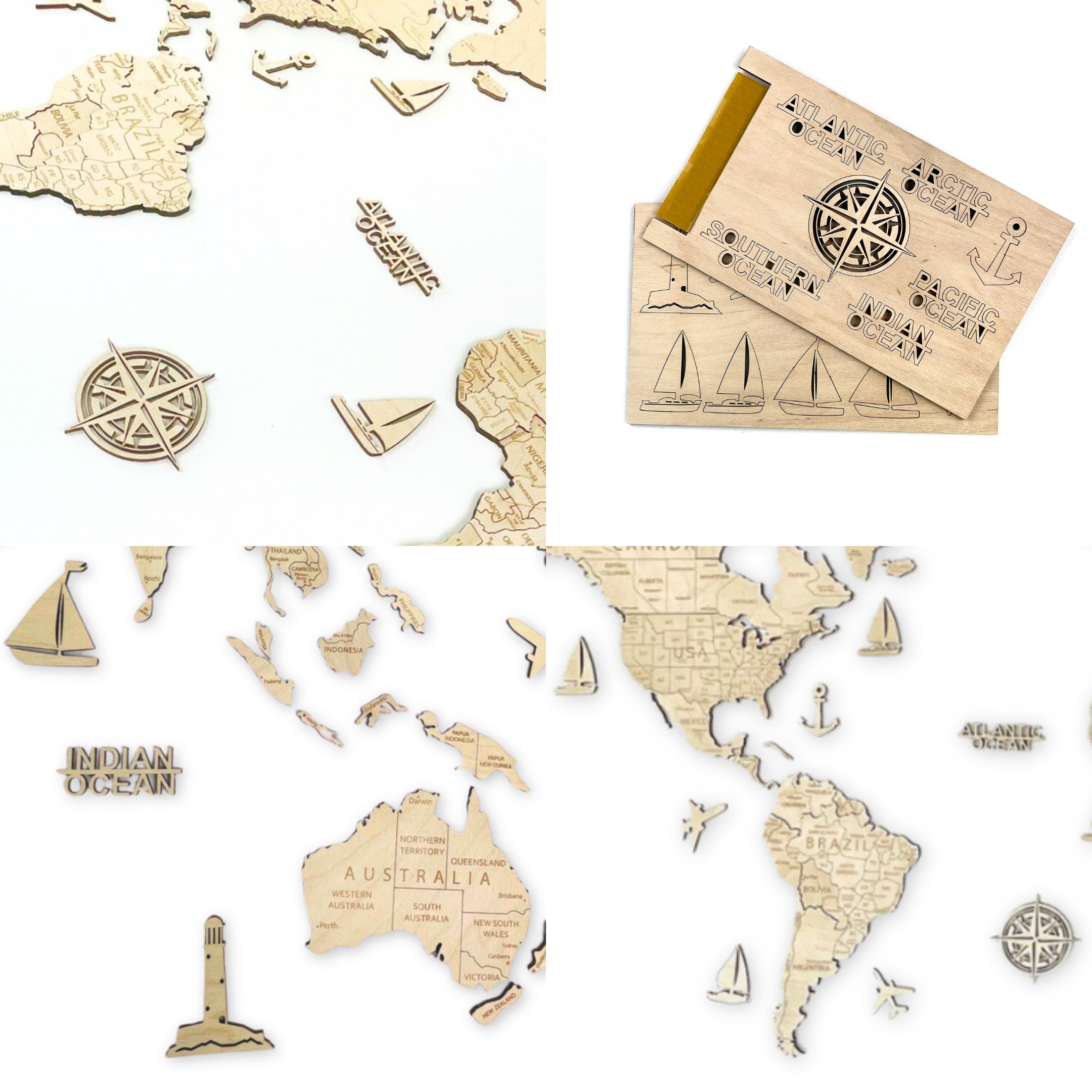 Ocean Labels & Accessories Set for Wooden Maps | Natural