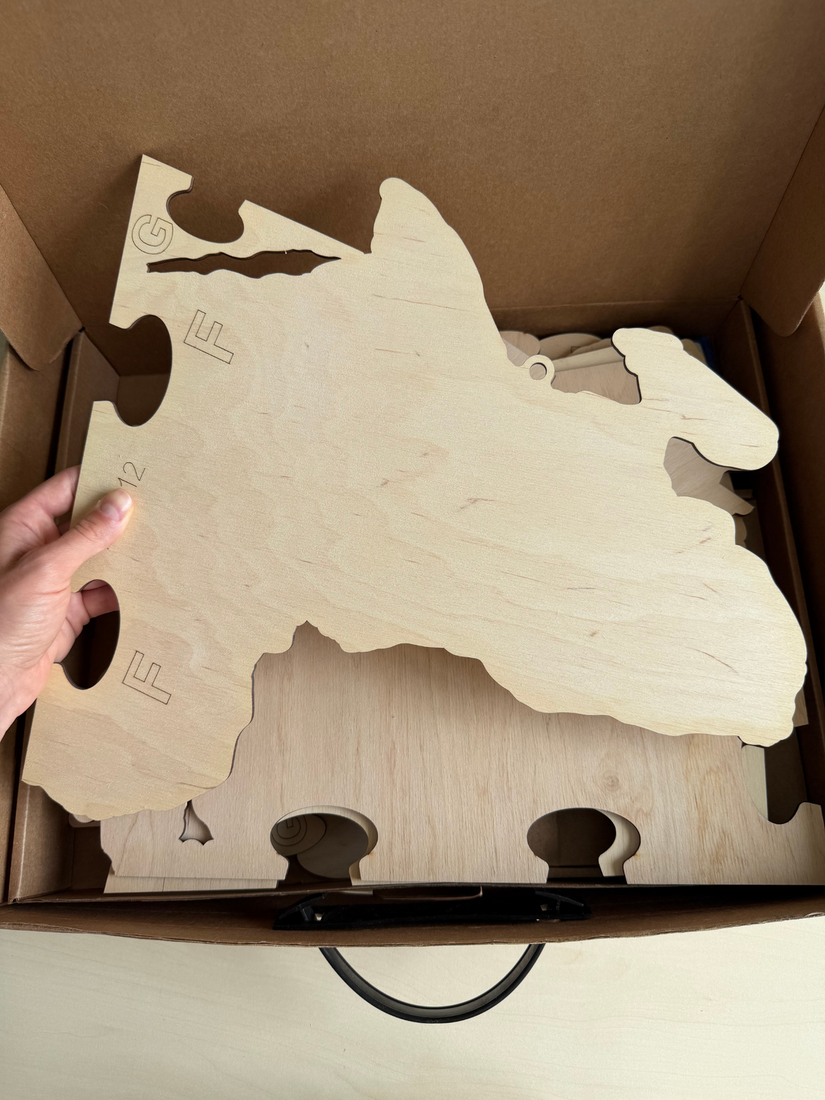 Wooden parts of the Pinelini 3D map base before assembly