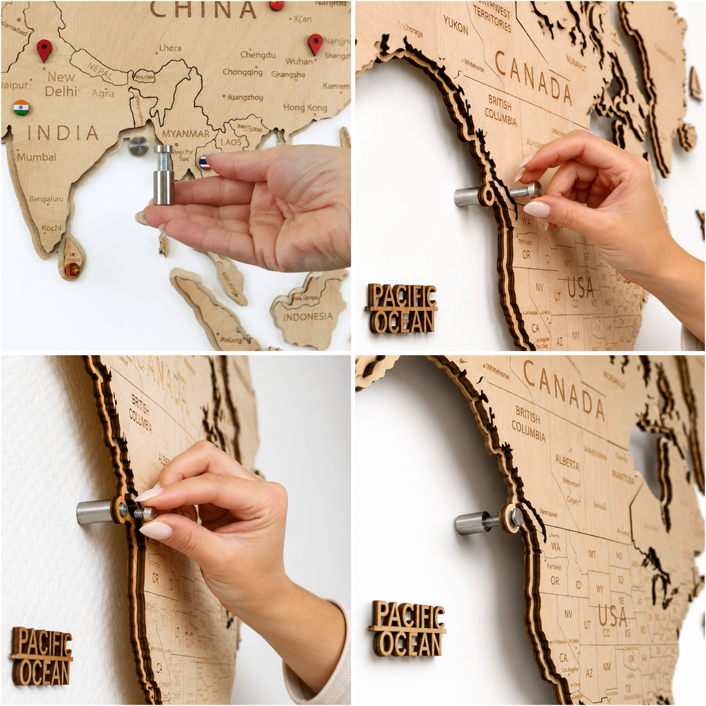 Wooden World Map LED – Natural