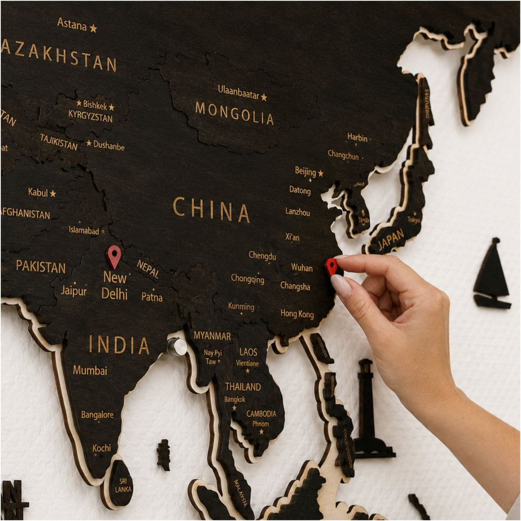 Wooden World Map LED – Wenge