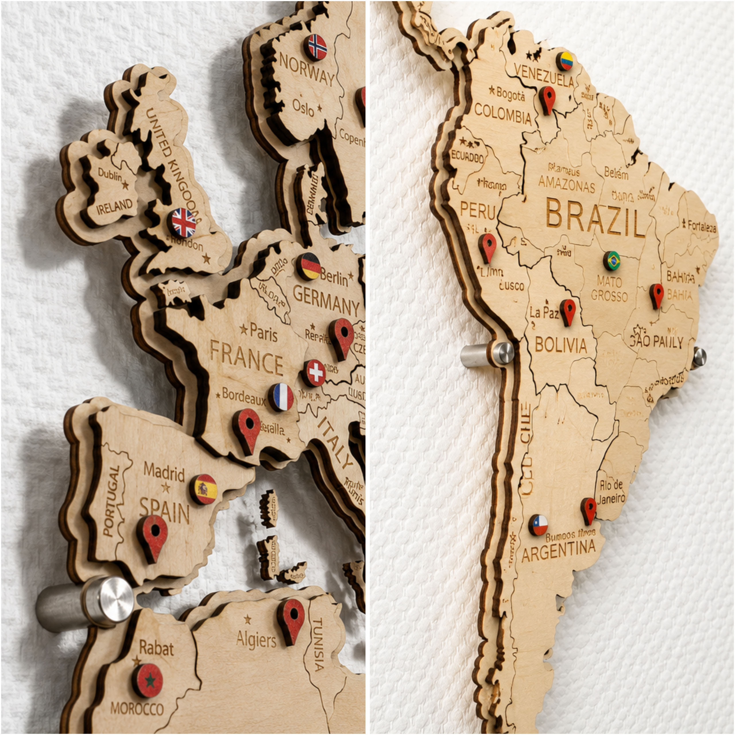 Wooden World Map LED – Natural