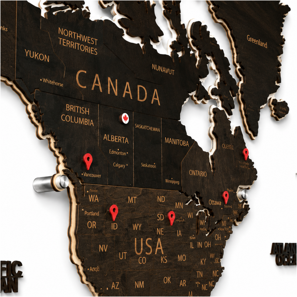 Drewniana Mapa Świata LED – Wenge