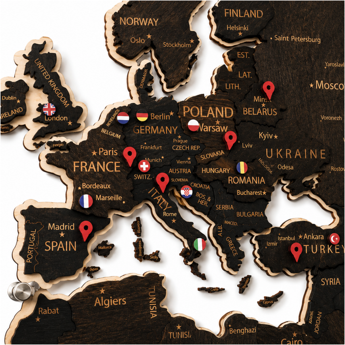 Drewniana Mapa Świata LED – Wenge