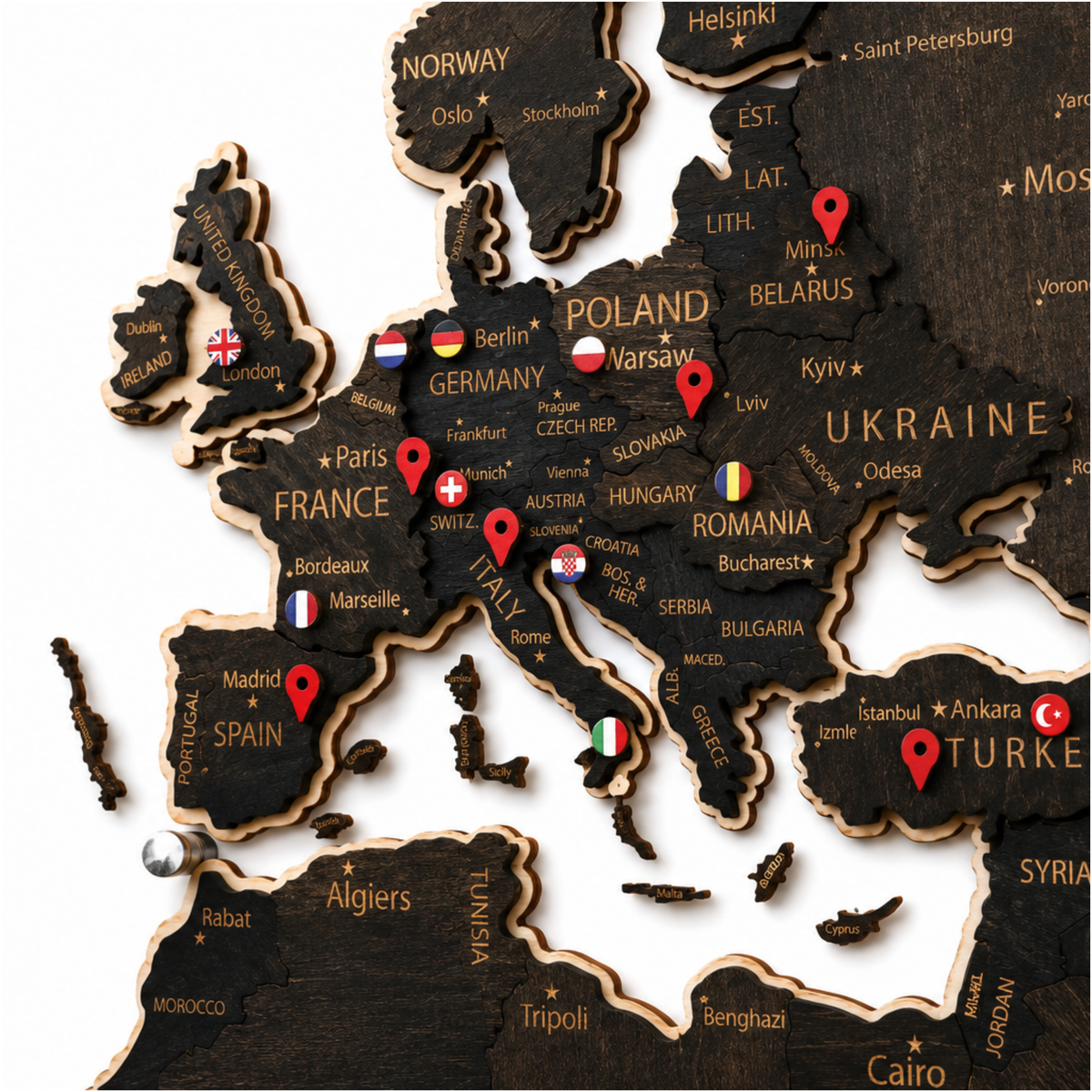 Drewniana Mapa Świata LED – Wenge