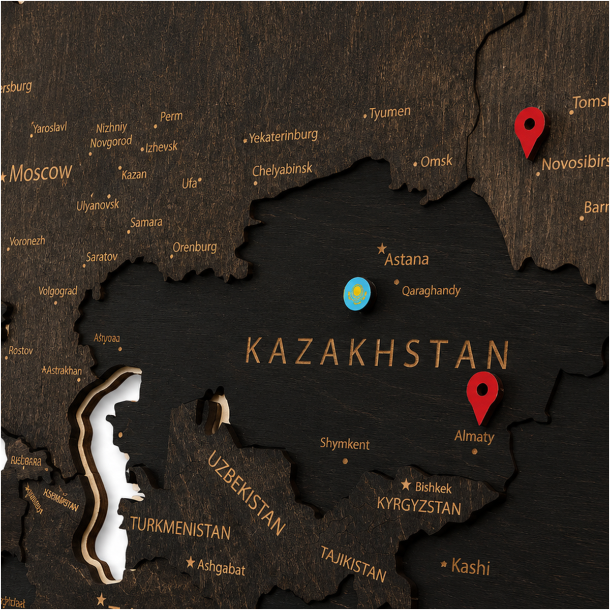 Drewniana Mapa Świata LED – Wenge