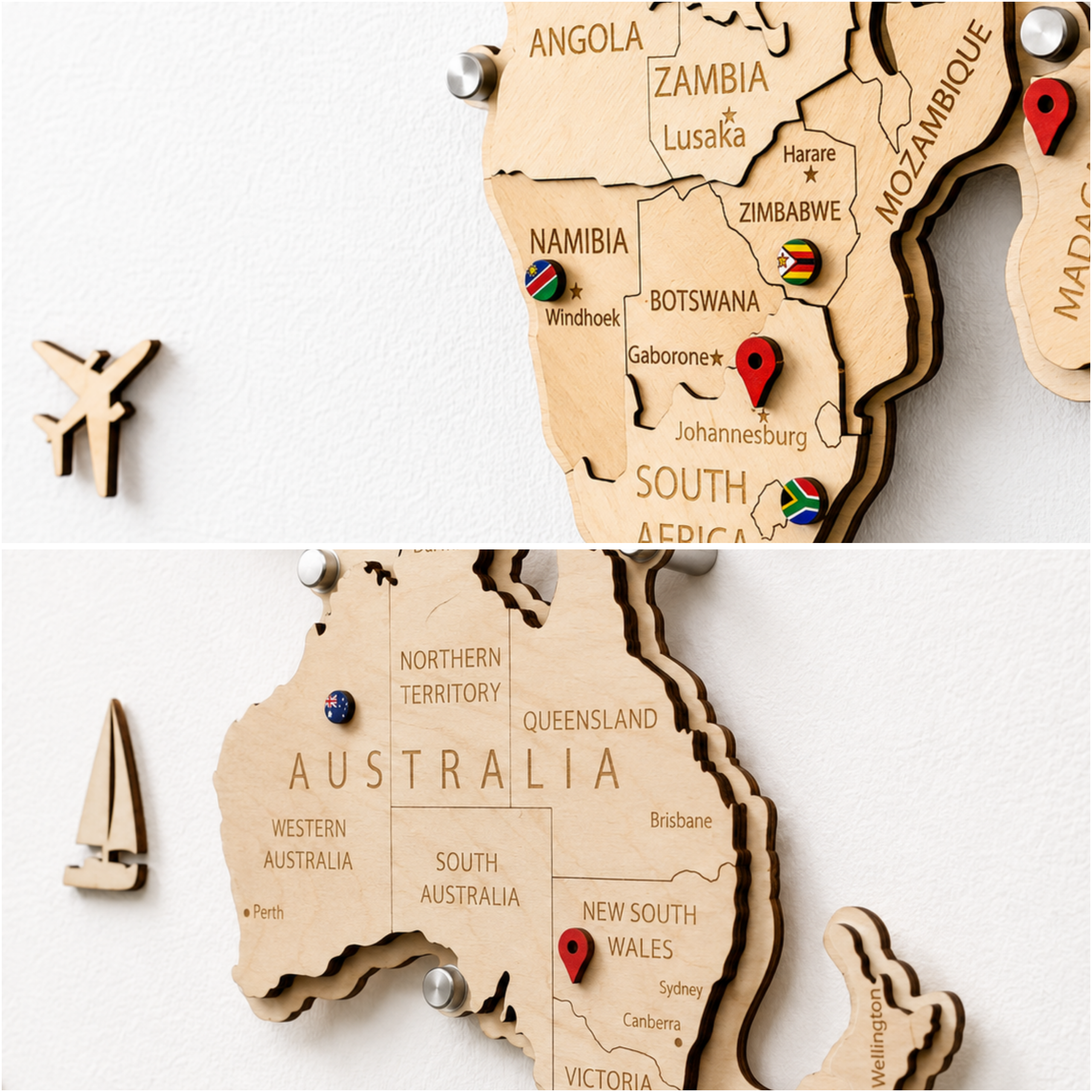 Wooden World Map LED – Natural