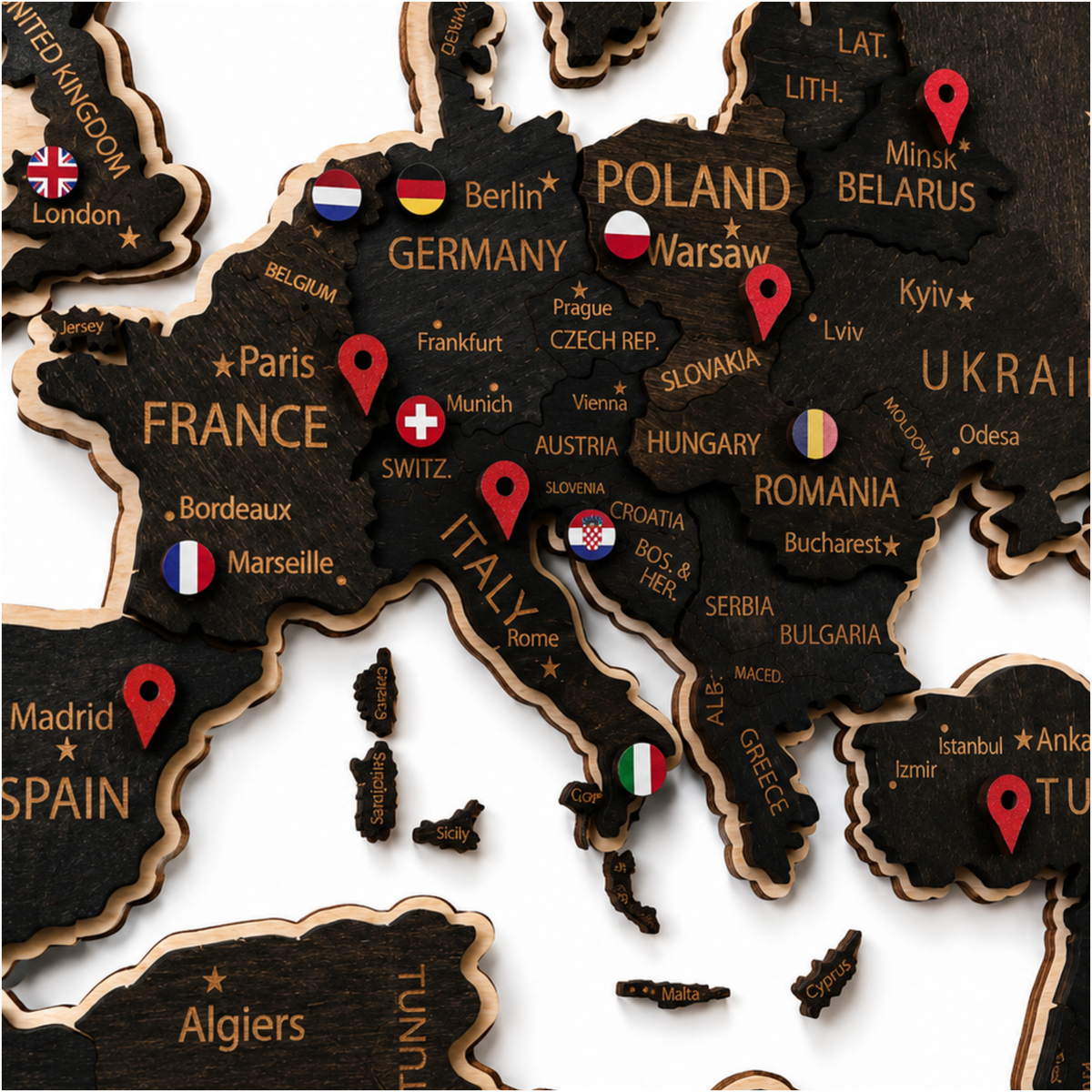 Drewniana Mapa Świata LED – Wenge