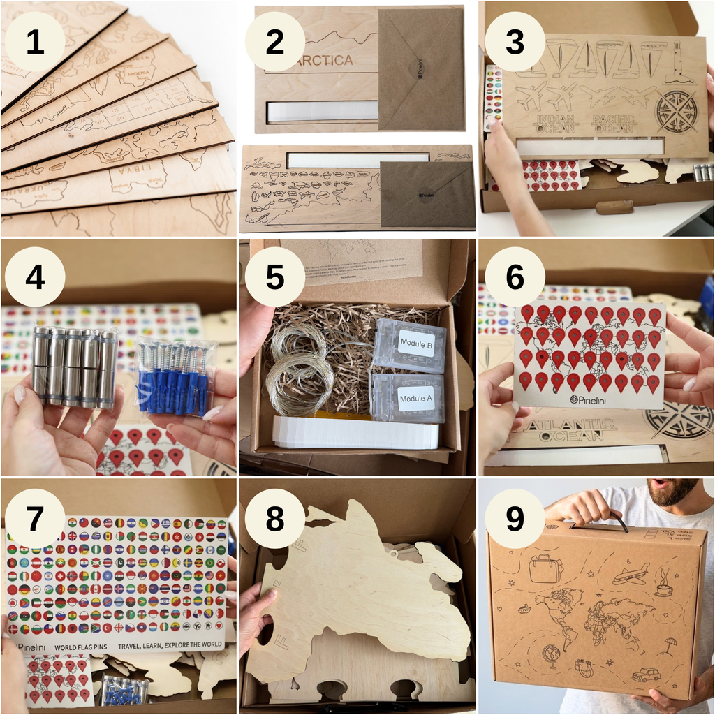 Wooden World Map LED – Natural