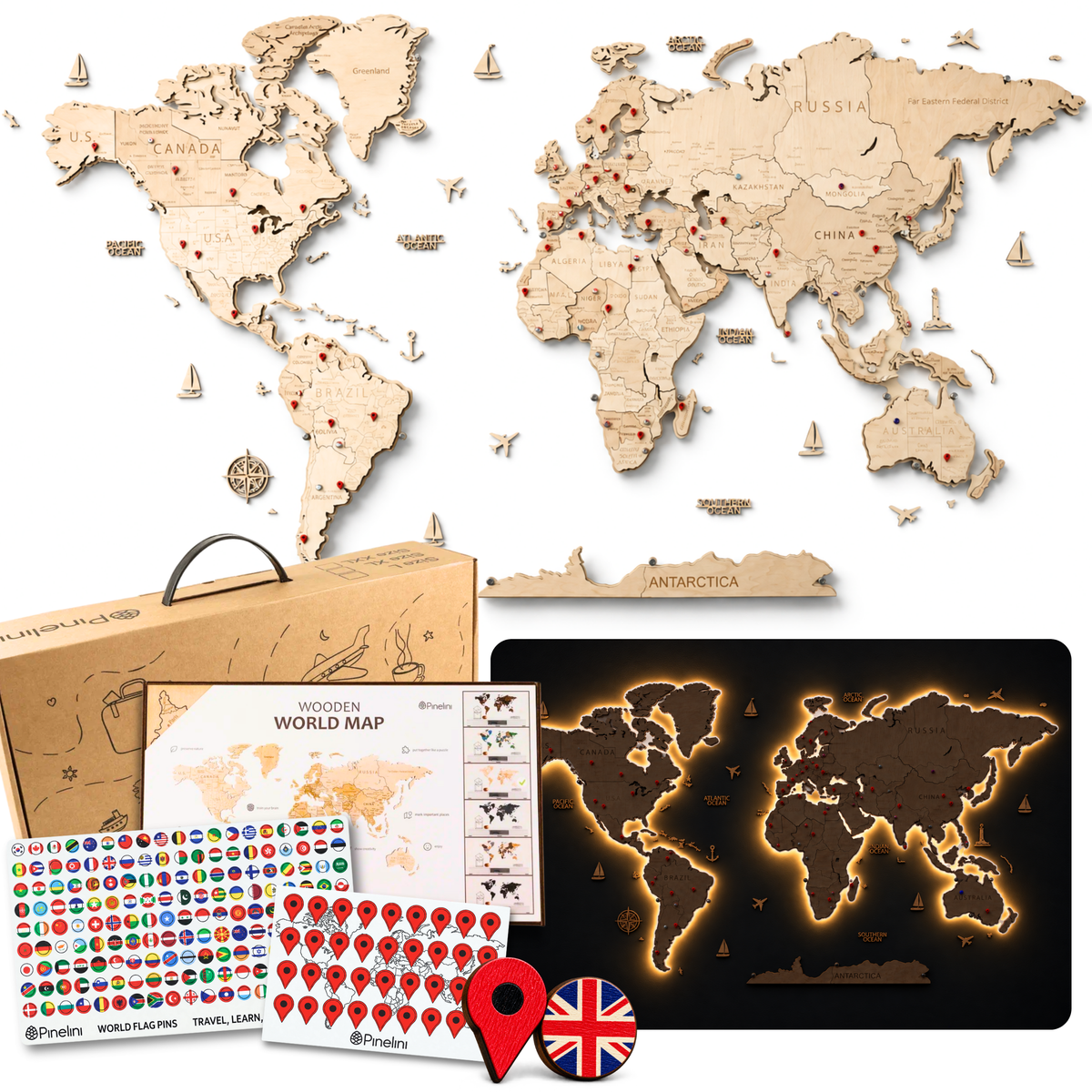 LED Wooden World Map | Natural
