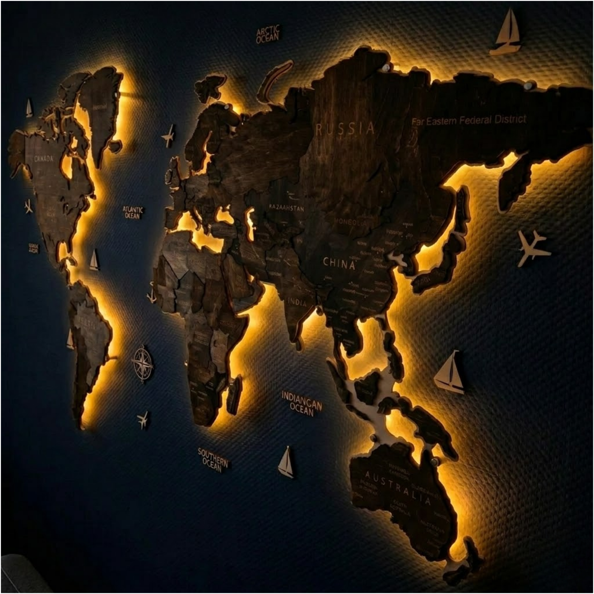 A world map that shines.