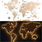 Wooden World Map LED – Natural