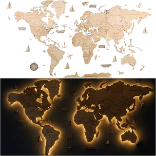 LED Wooden World Map | Natural