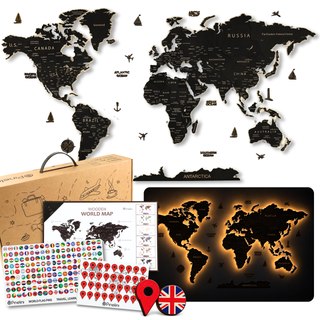 LED Wooden World Map | Black