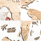 Drewniana Mapa Świata 3D | Naturalna