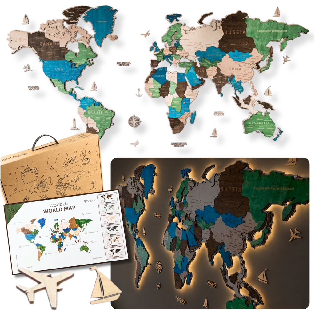 LED Wooden World Map | Multicolor