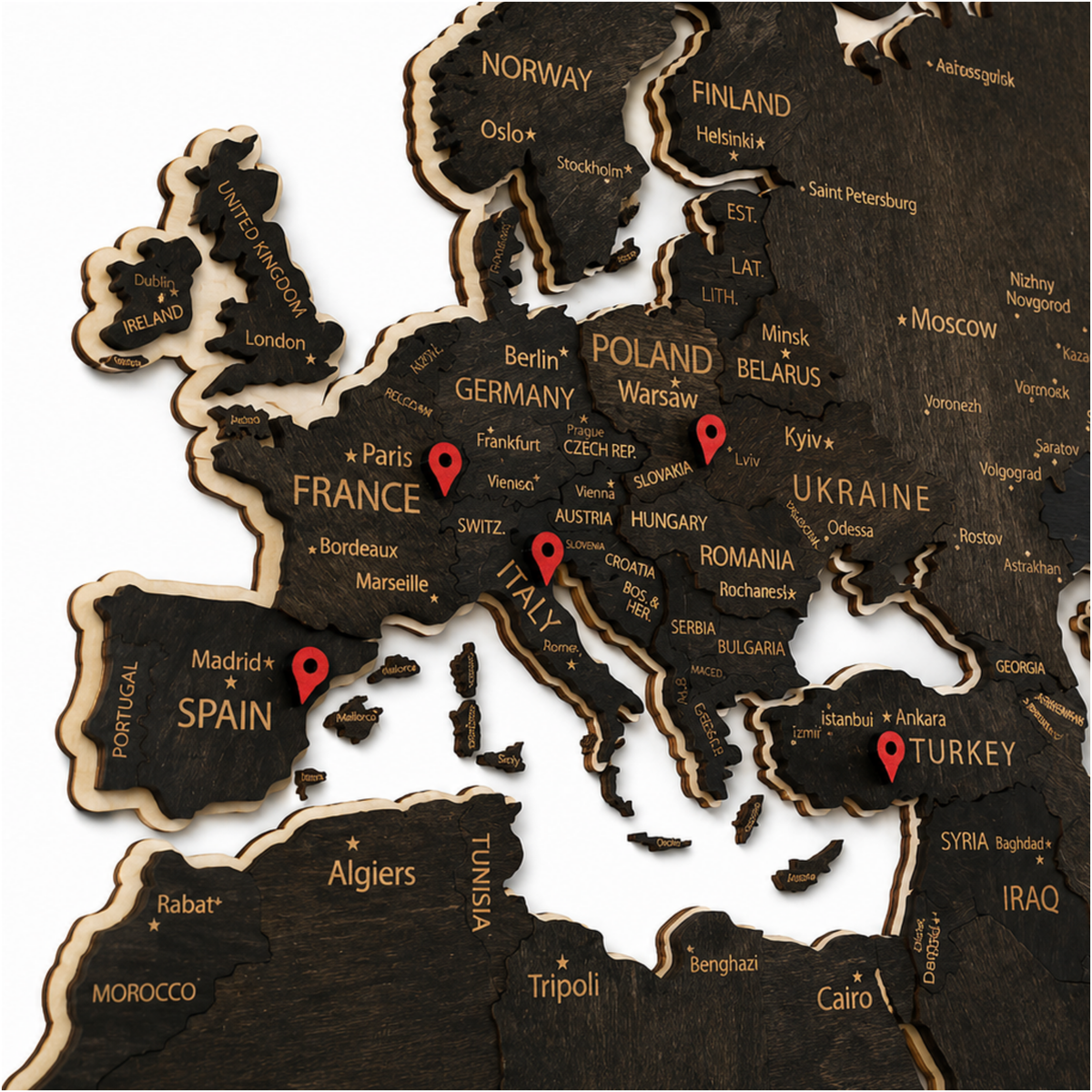 Drewniana Mapa Świata LED – Wenge