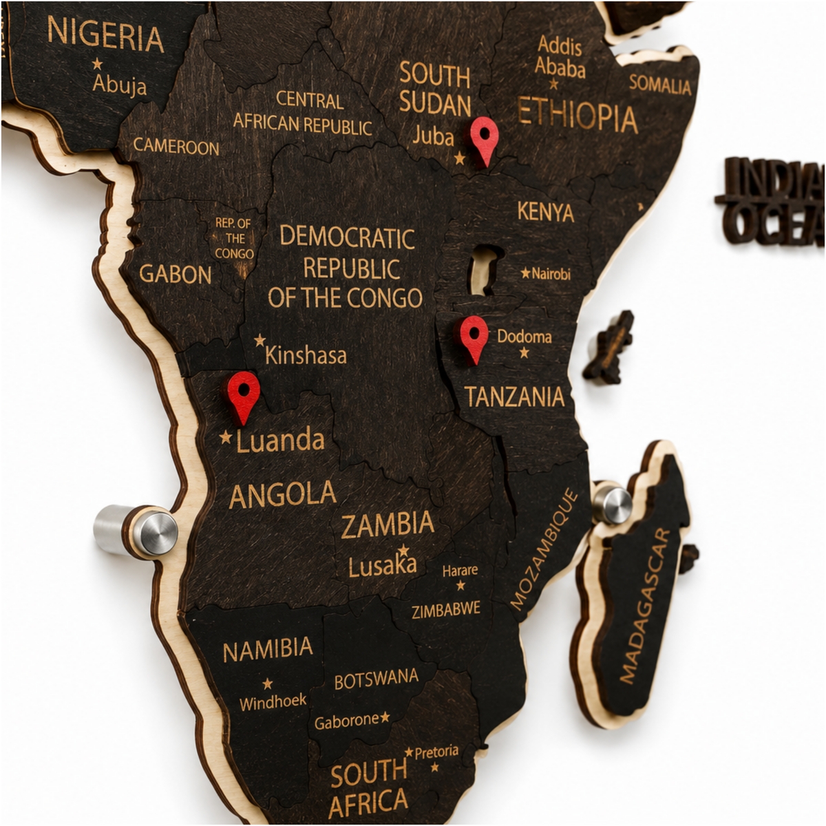 Drewniana Mapa Świata LED – Wenge
