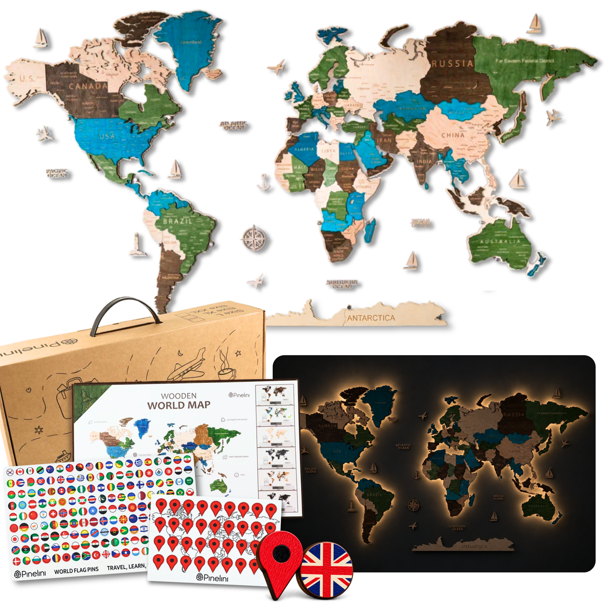 LED Wooden World Map | Multicolor