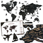 Pinelini Classic wooden world map black, map details and included installation guide