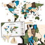Pinelini Classic wooden world map multicolor, map details and included installation guide