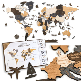 Pinelini Classic wooden world map skandy, map details and included installation guide
