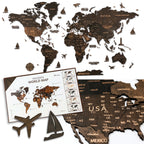 Pinelini Classic wooden world map wenge, map details and included installation guide