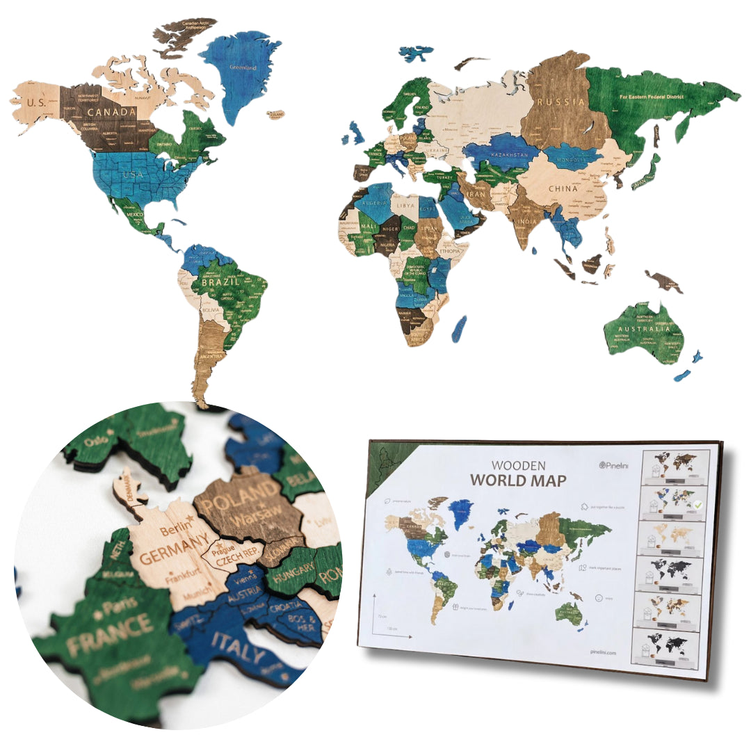 Wooden World Map 3D | Multicolors