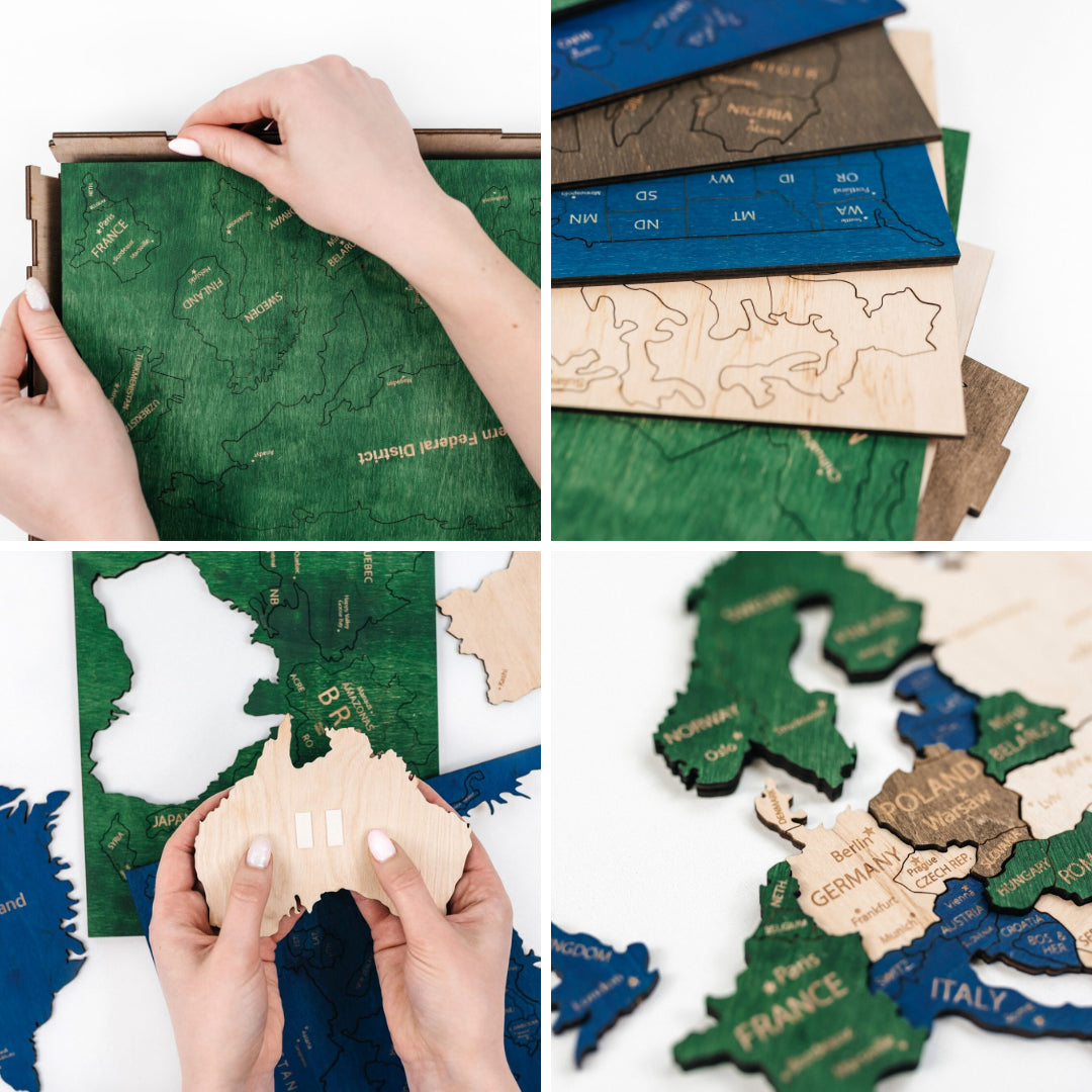 Wooden World Map 3D | Multicolors