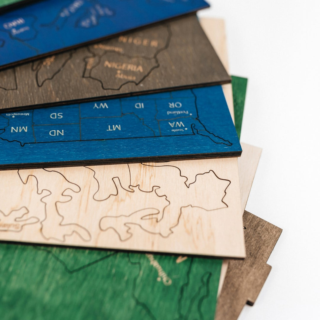 Wooden World Map 3D | Multicolors