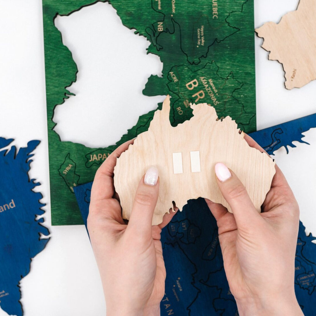 Wooden World Map 3D | Multicolor