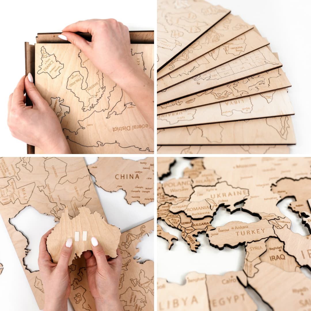 Wooden World Map 3D | Natural