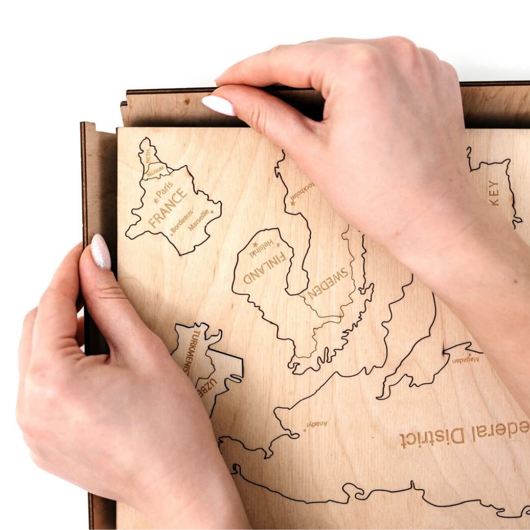 Wooden World Map 3D | Natural