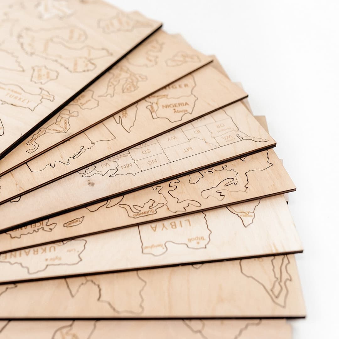 Wooden World Map 3D | Natural