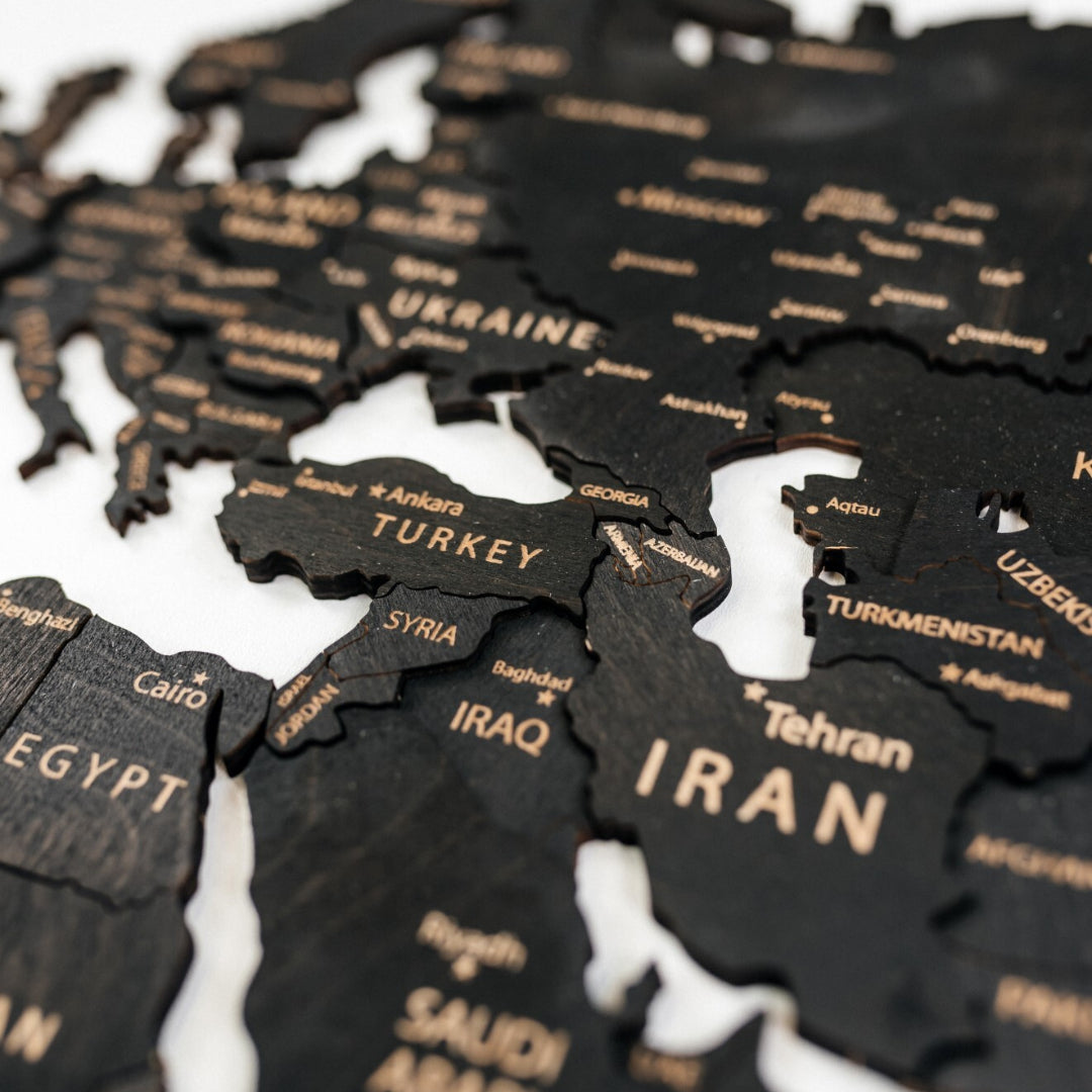Wooden World Map 3D | Black