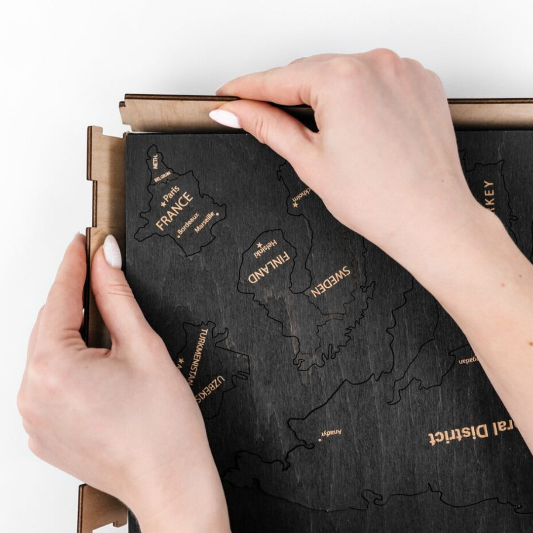 Wooden World Map 3D | Black