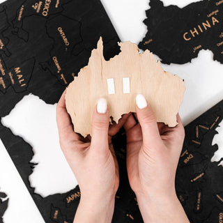 Drewniana Mapa Świata 3D | Czarna