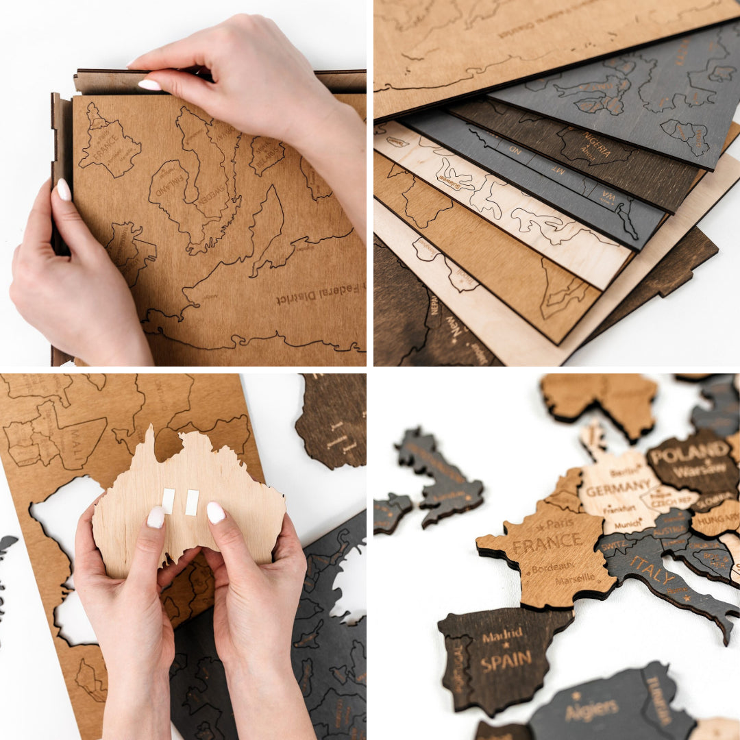 Wooden World Map 3D | Bronze