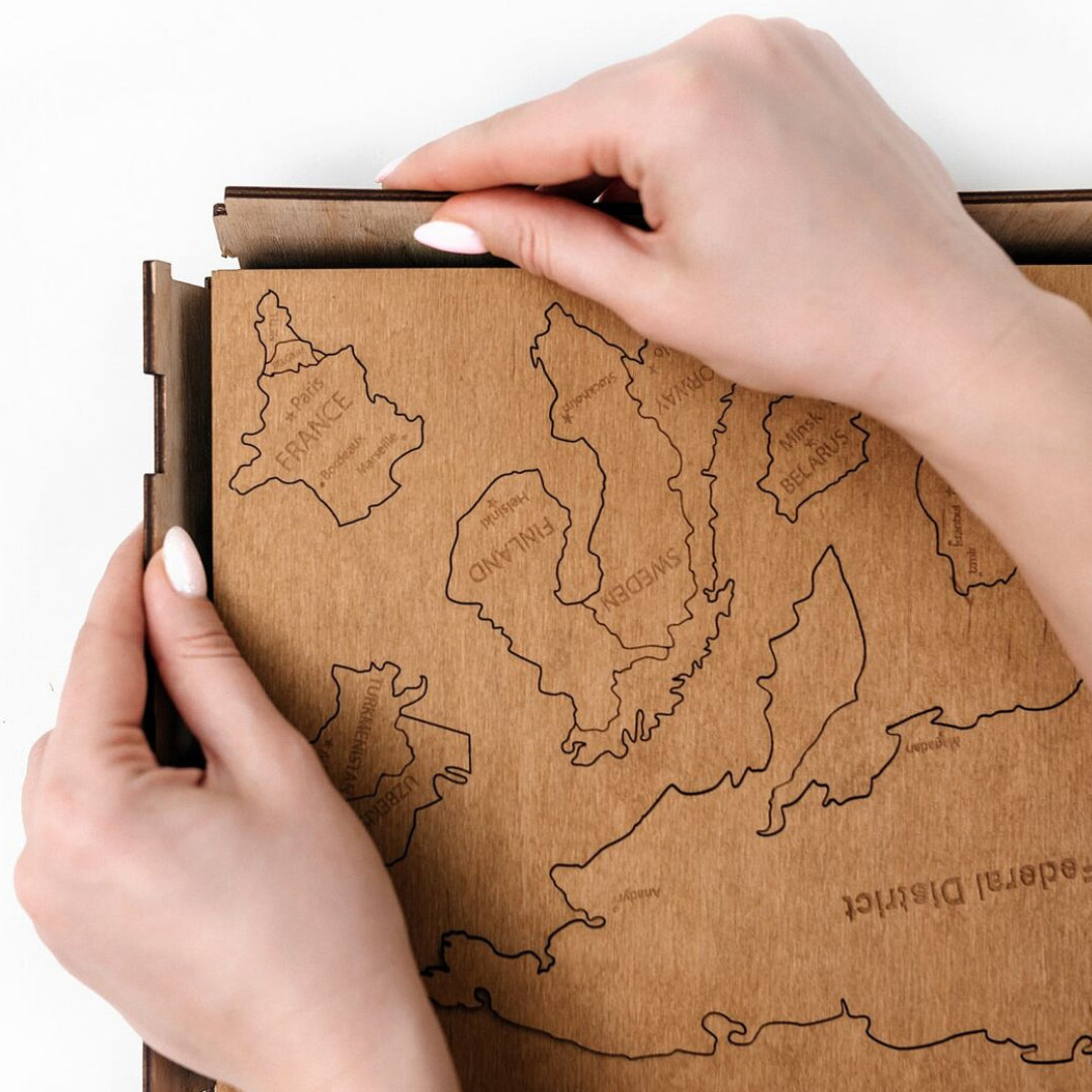 Wooden World Map 3D | Bronze