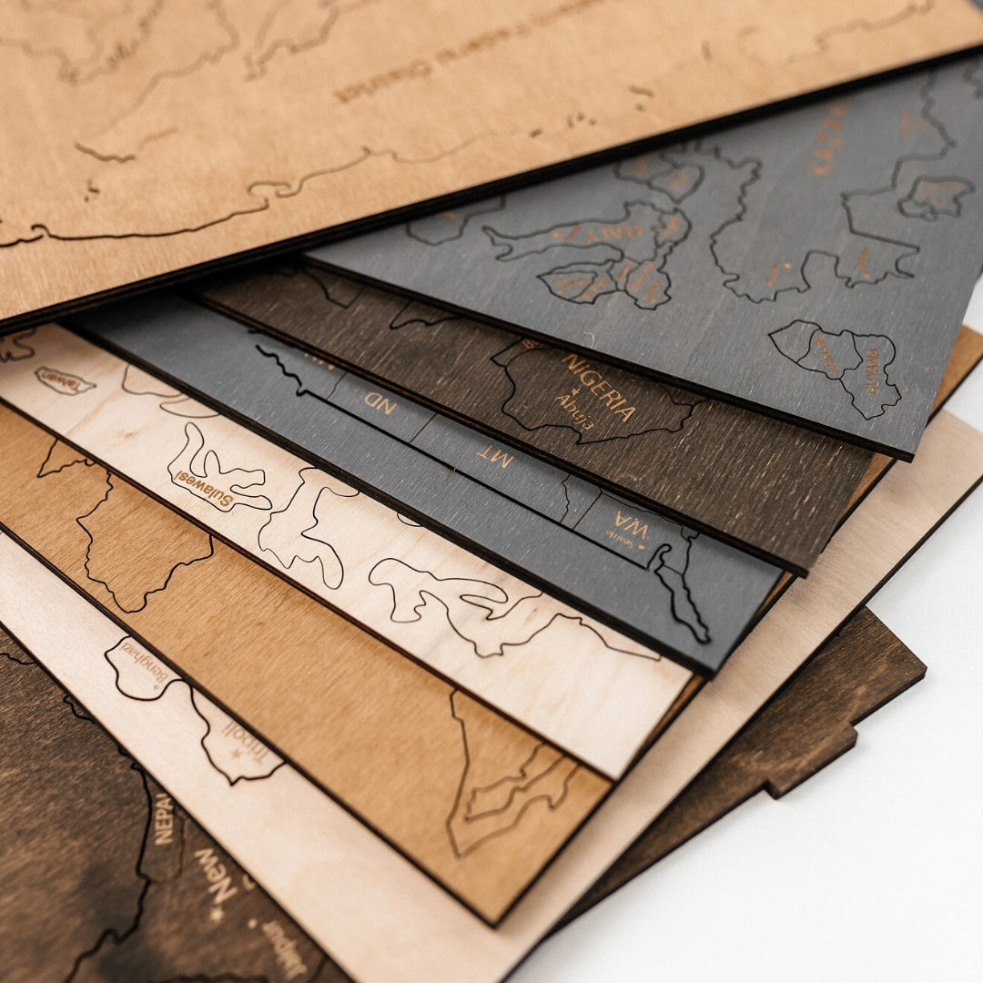 Wooden World Map 3D | Bronze