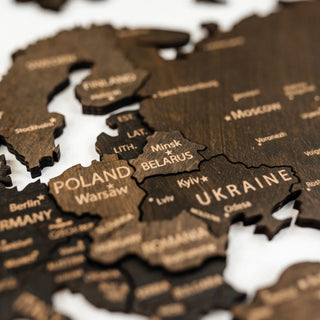 Drewniana Mapa Świata 3D | Ciemny brąz